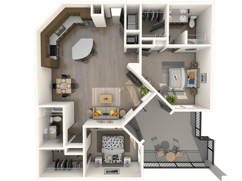 Floor plan for 2 beds, 2 baths, 1285 sqft